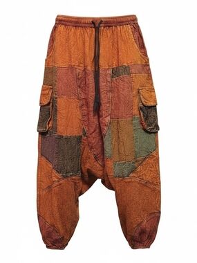 Bohemian Patchwork Cargo Unisex Pants - Rust Multicolor..060226